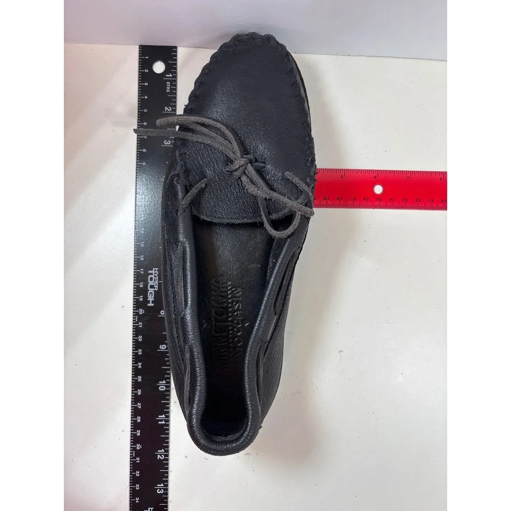 Minnetonka Moosehide Classic Moccasins Black Leather Loafers Men 8.5 US